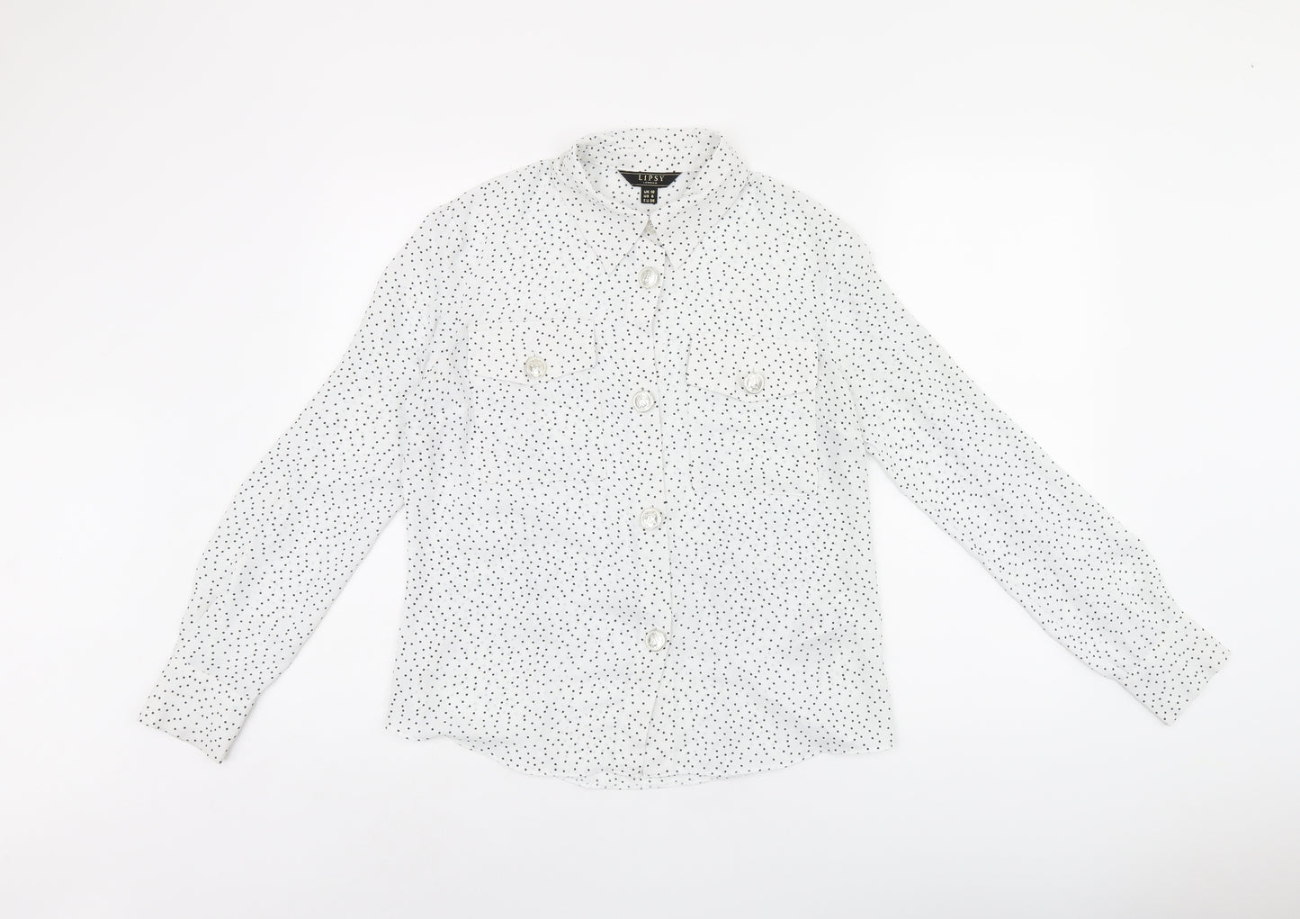 Lipsy Womens White Polka Dot Polyester Basic Button-Up Size 10 Collared