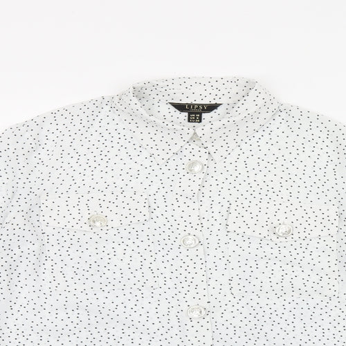 Lipsy Womens White Polka Dot Polyester Basic Button-Up Size 10 Collared