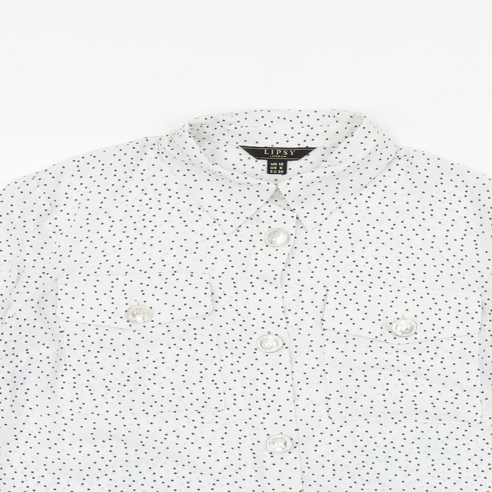 Lipsy Womens White Polka Dot Polyester Basic Button-Up Size 10 Collared