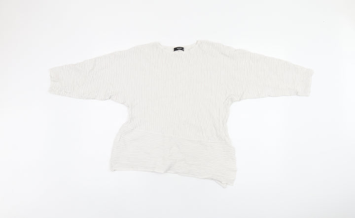 Mango Womens White Viscose Basic Blouse Size S Round Neck - Split Hem