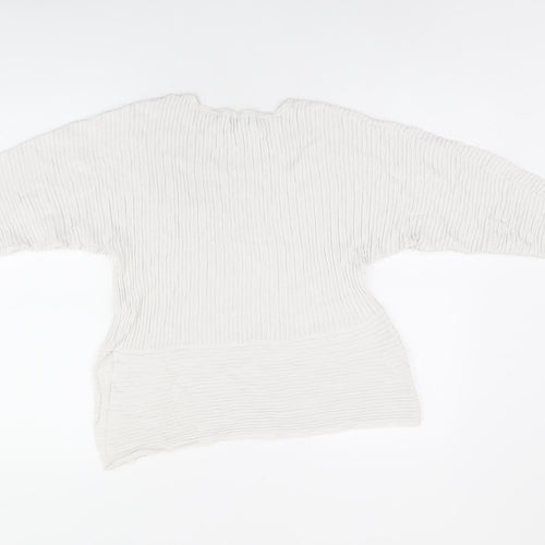 Mango Womens White Viscose Basic Blouse Size S Round Neck - Split Hem