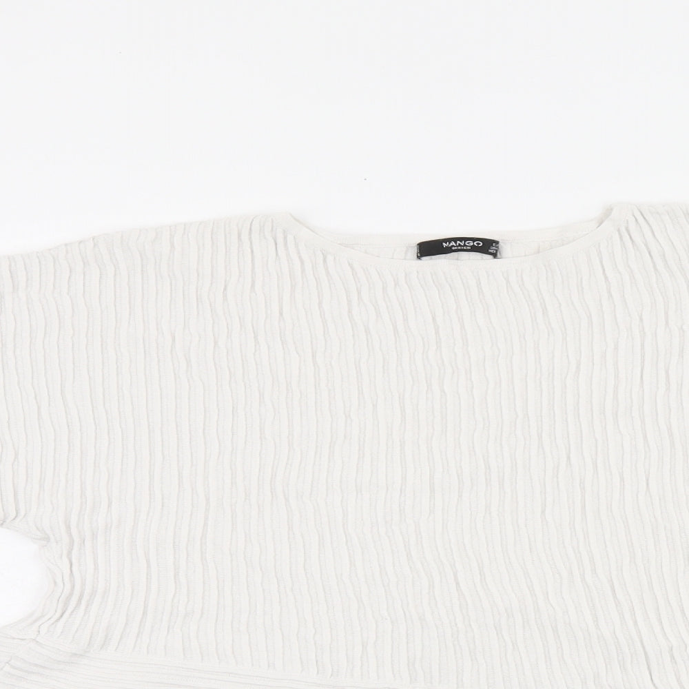 Mango Womens White Viscose Basic Blouse Size S Round Neck - Split Hem