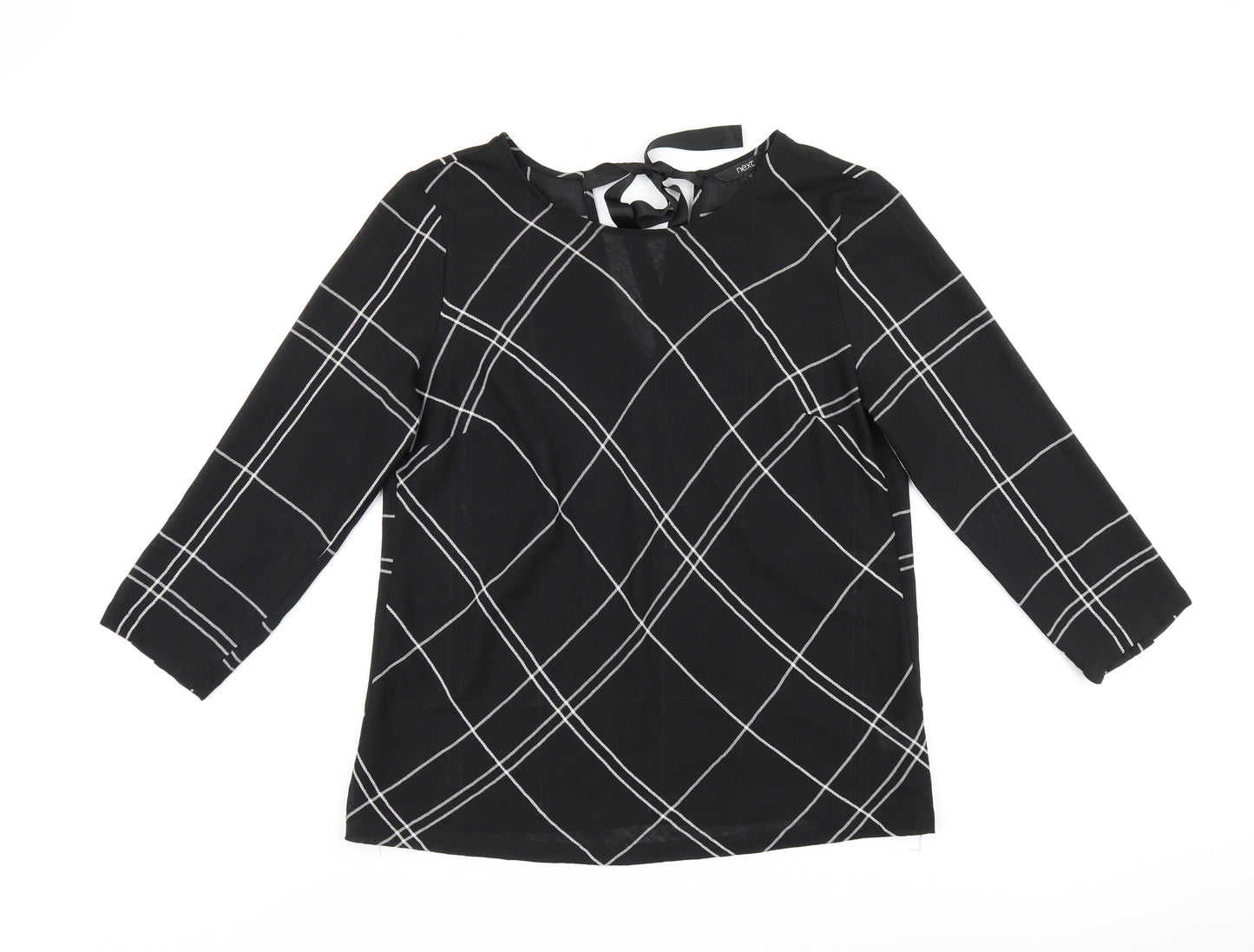 NEXT Womens Black Geometric Polyester Basic Blouse Size 12 Round Neck