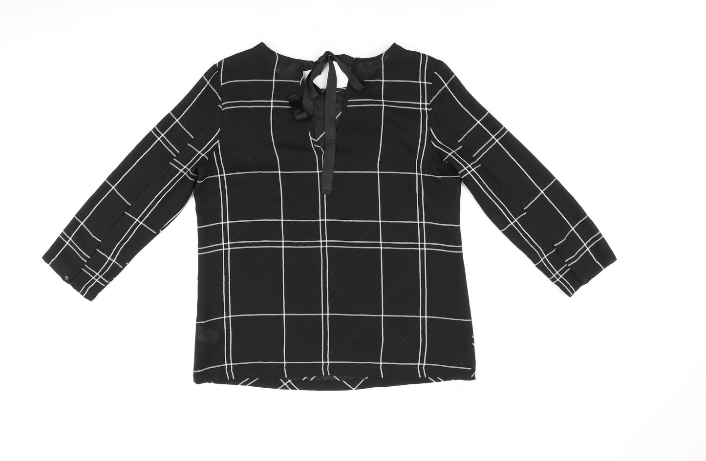 NEXT Womens Black Geometric Polyester Basic Blouse Size 12 Round Neck