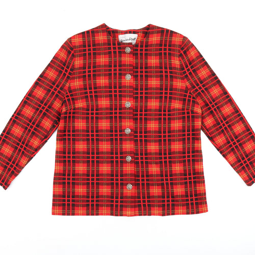 Gordon Wyatt Womens Red Plaid Polyester Basic Blouse Size 16 Round Neck