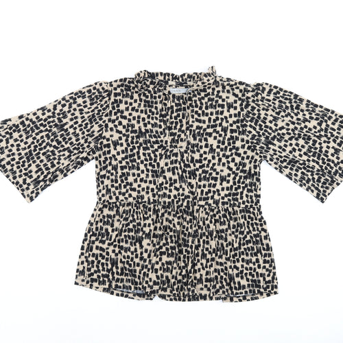 Oasis Womens Beige Geometric Polyester Basic Blouse Size S V-Neck