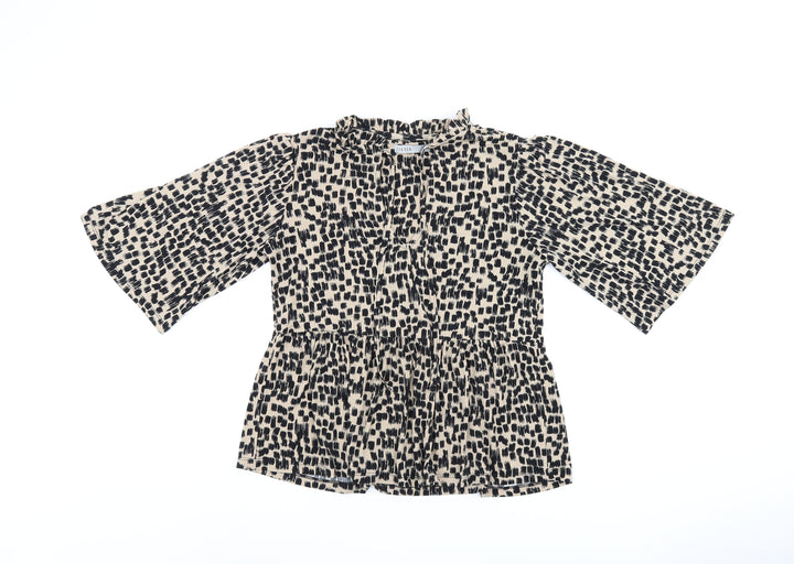 Oasis Womens Beige Geometric Polyester Basic Blouse Size S V-Neck