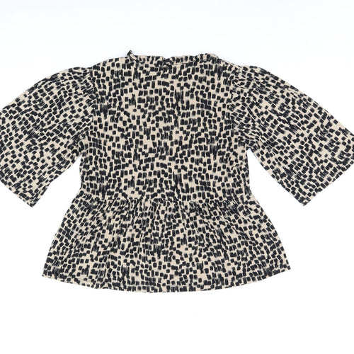 Oasis Womens Beige Geometric Polyester Basic Blouse Size S V-Neck