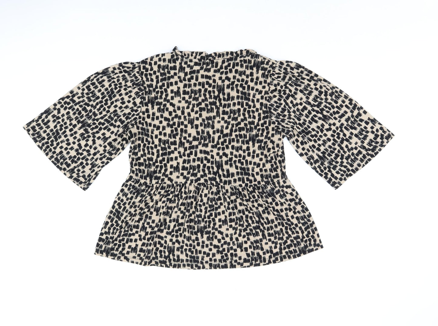 Oasis Womens Beige Geometric Polyester Basic Blouse Size S V-Neck