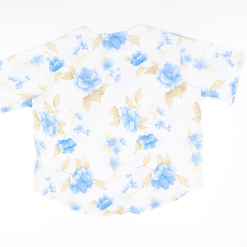 Soul Collection Womens White Floral Polyester Basic Blouse Size L Round Neck