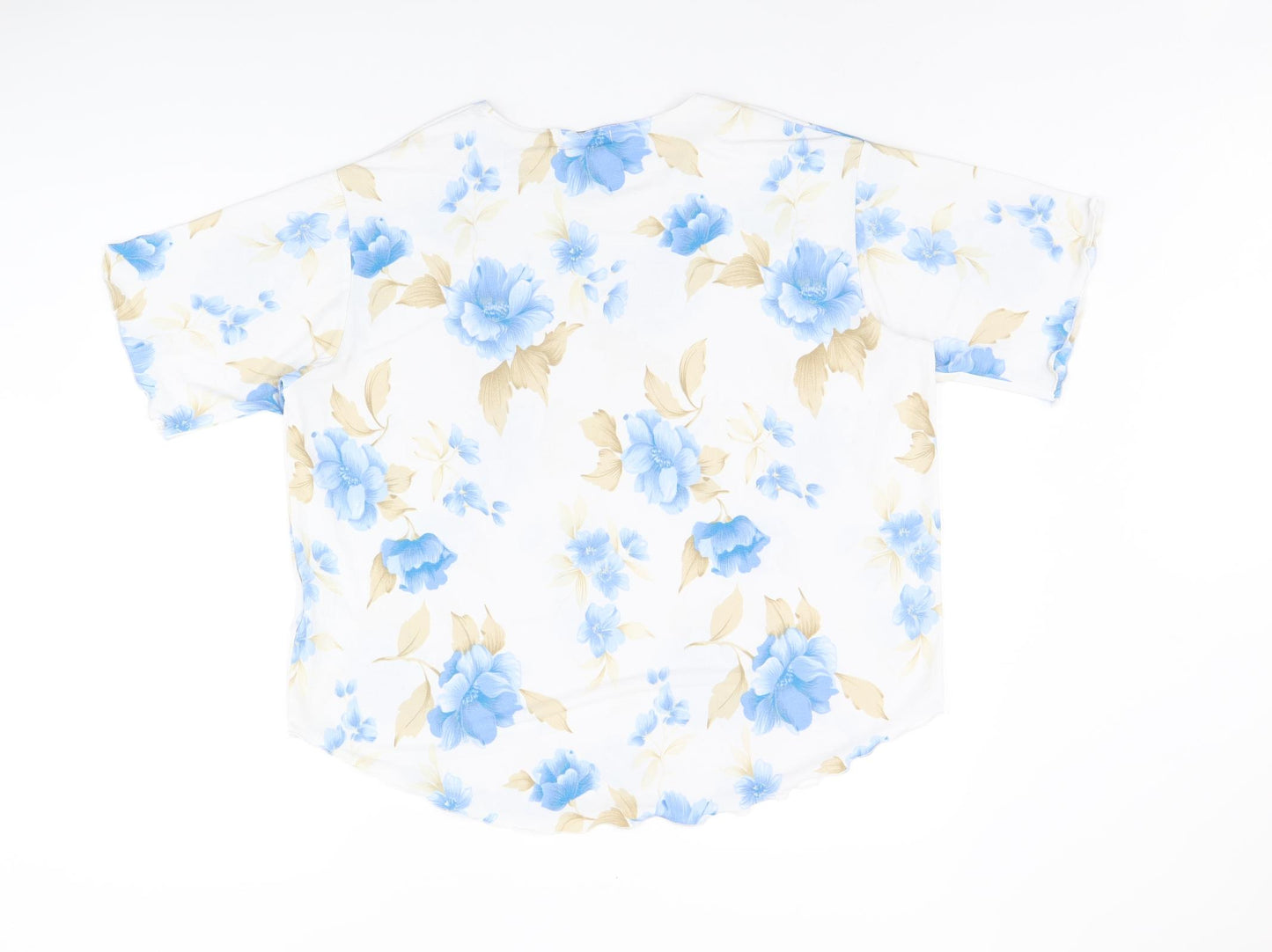 Soul Collection Womens White Floral Polyester Basic Blouse Size L Round Neck