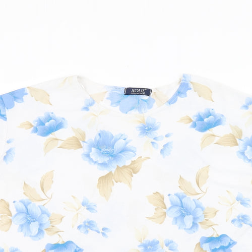 Soul Collection Womens White Floral Polyester Basic Blouse Size L Round Neck
