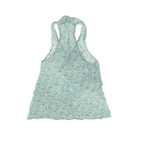 Aller Simple Womens Blue Floral Cotton Basic Tank Size S V-Neck