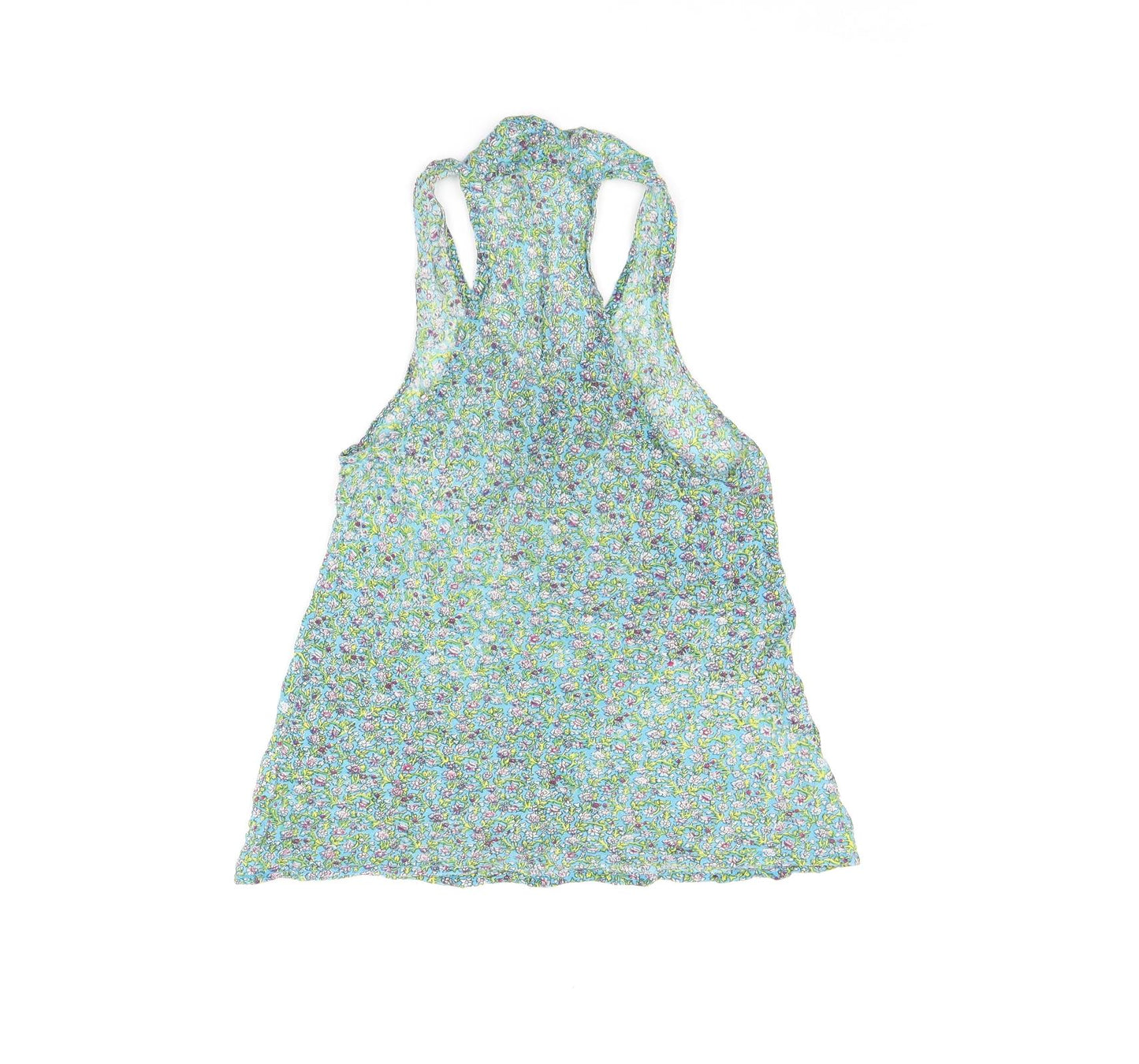 Aller Simple Womens Blue Floral Cotton Basic Tank Size S V-Neck