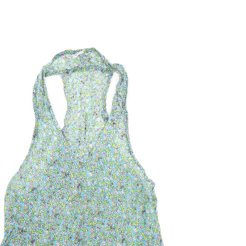 Aller Simple Womens Blue Floral Cotton Basic Tank Size S V-Neck