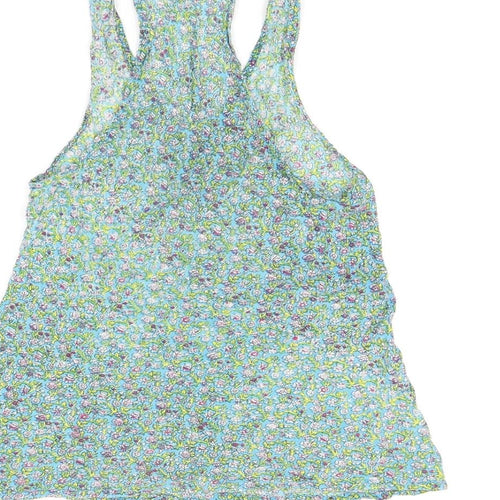 Aller Simple Womens Blue Floral Cotton Basic Tank Size S V-Neck