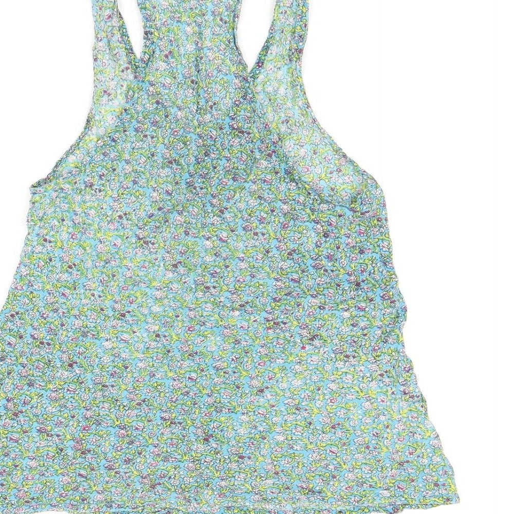 Aller Simple Womens Blue Floral Cotton Basic Tank Size S V-Neck