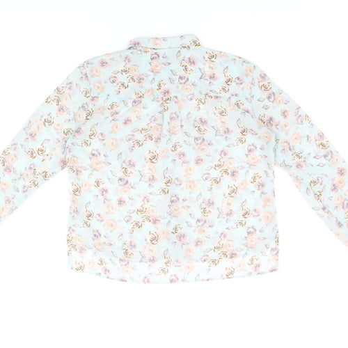 Topshop Womens Blue Floral Polyester Basic Button-Up Size 10 Collared