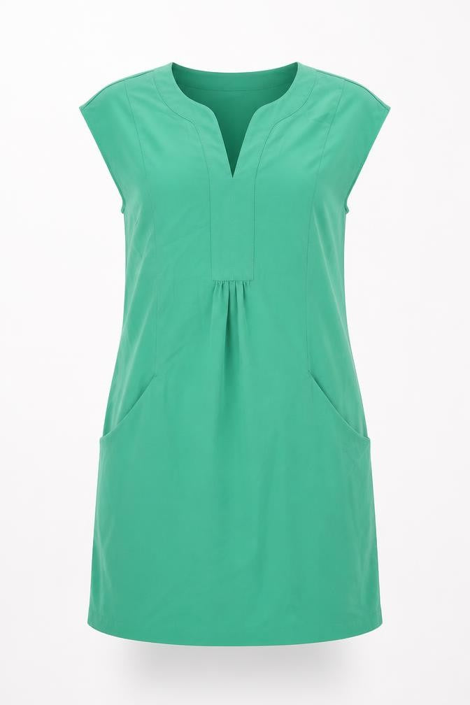 Front view of Coercion women’s green polyester shift, size XS, v-neck pullover