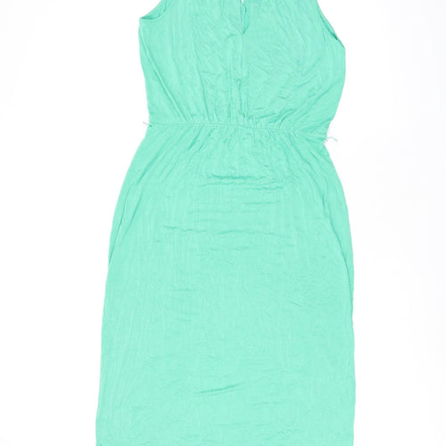 Oasis Womens Green Viscose Shift Size S Scoop Neck Button - Keyhole Neck