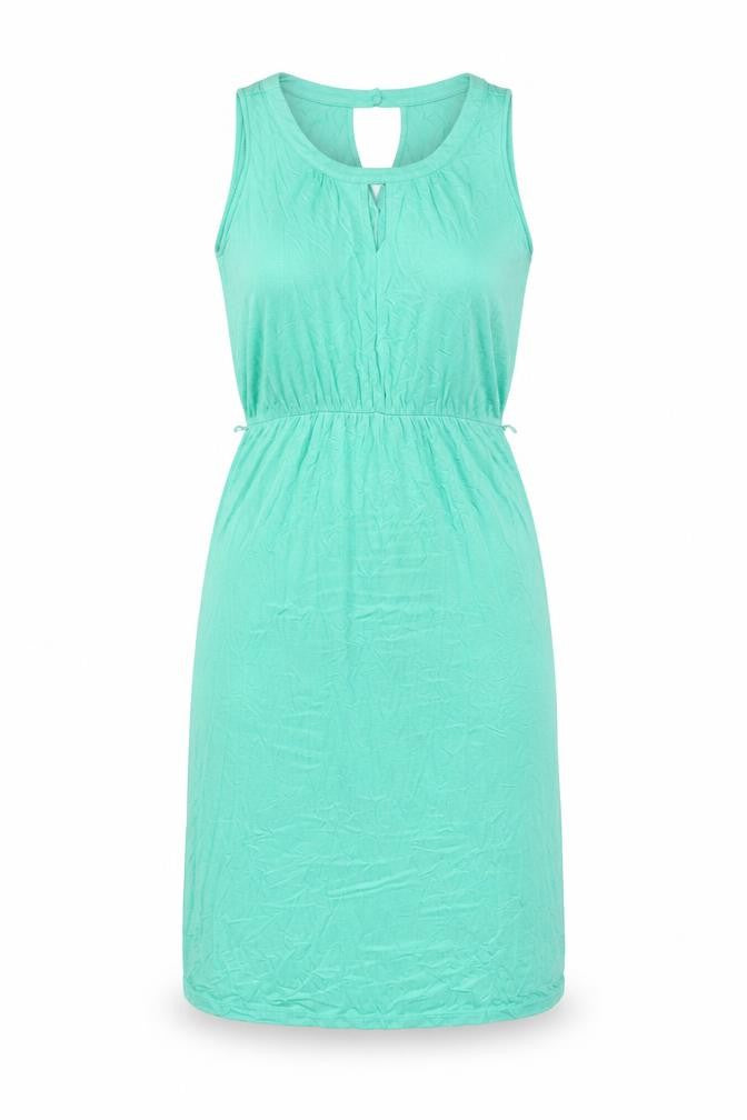 Front view of Oasis women’s green viscose shift, size S, scoop neck button - keyhole neck