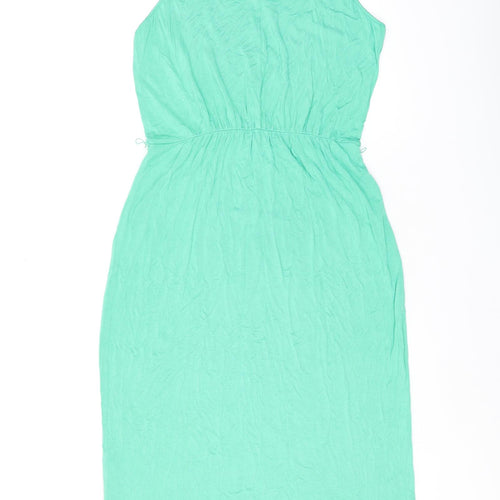 Oasis Womens Green Viscose Shift Size S Scoop Neck Button - Keyhole Neck