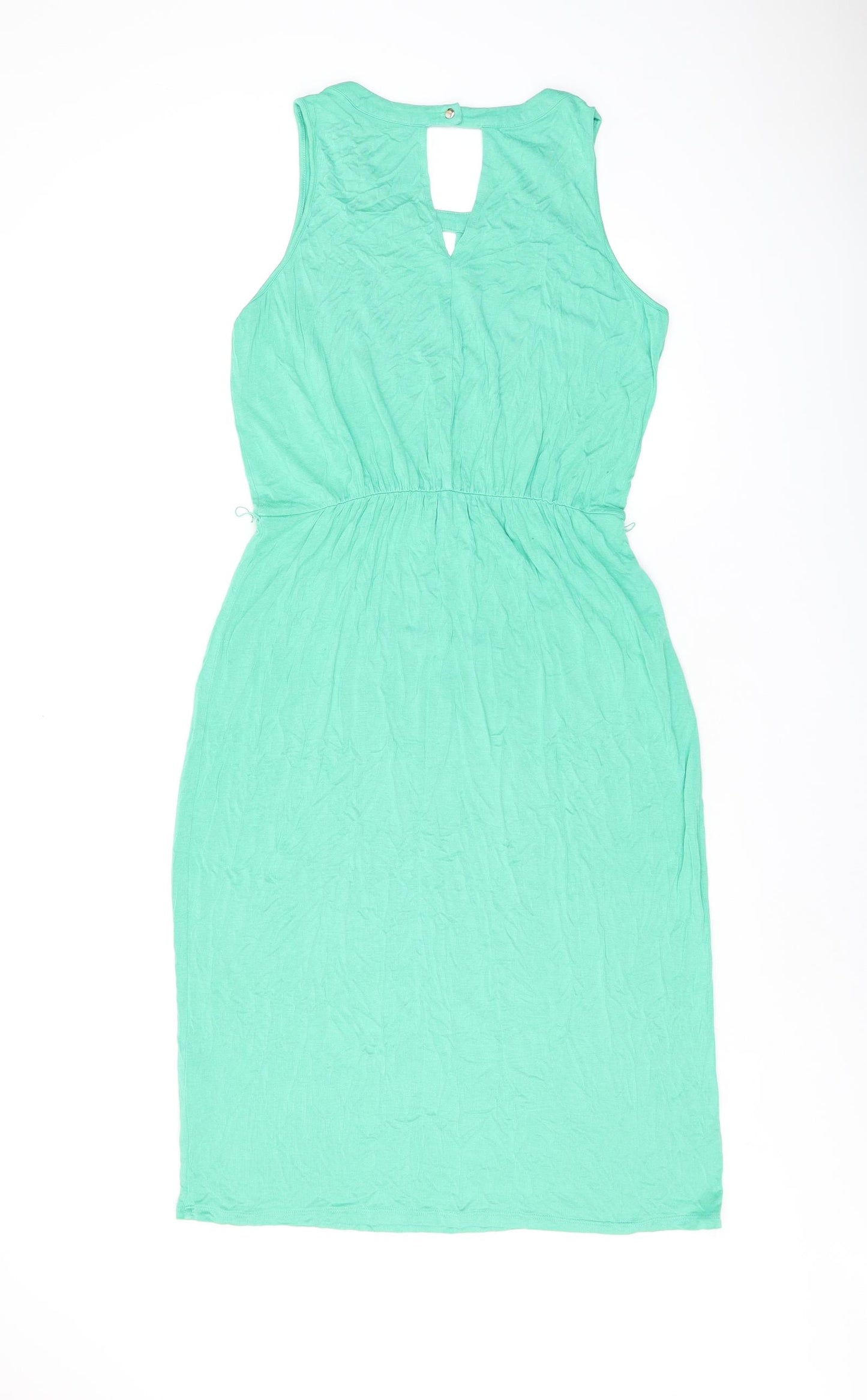 Oasis Womens Green Viscose Shift Size S Scoop Neck Button - Keyhole Neck