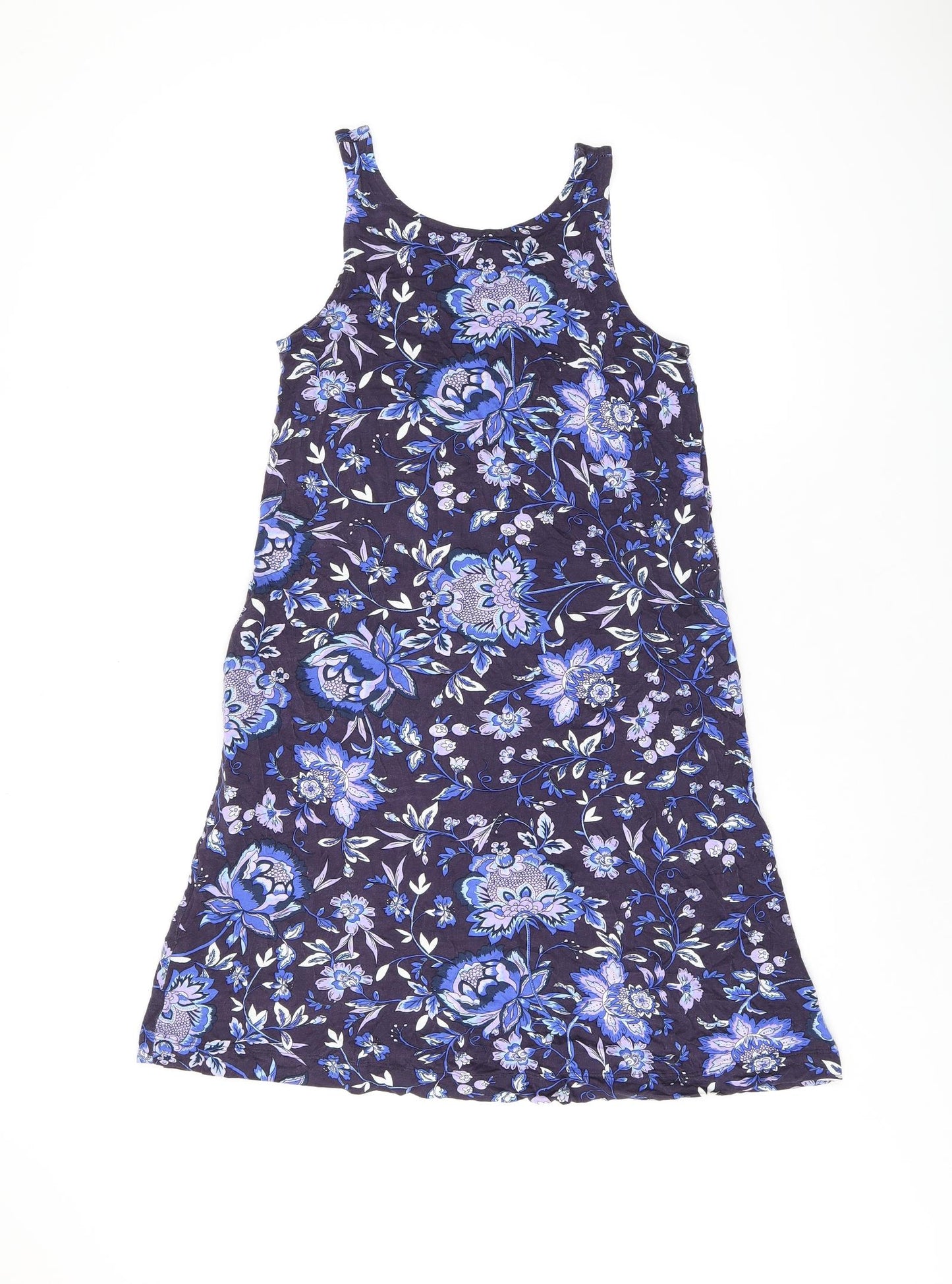 NEXT Womens Blue Floral Viscose Tank Dress Size S Scoop Neck Pullover