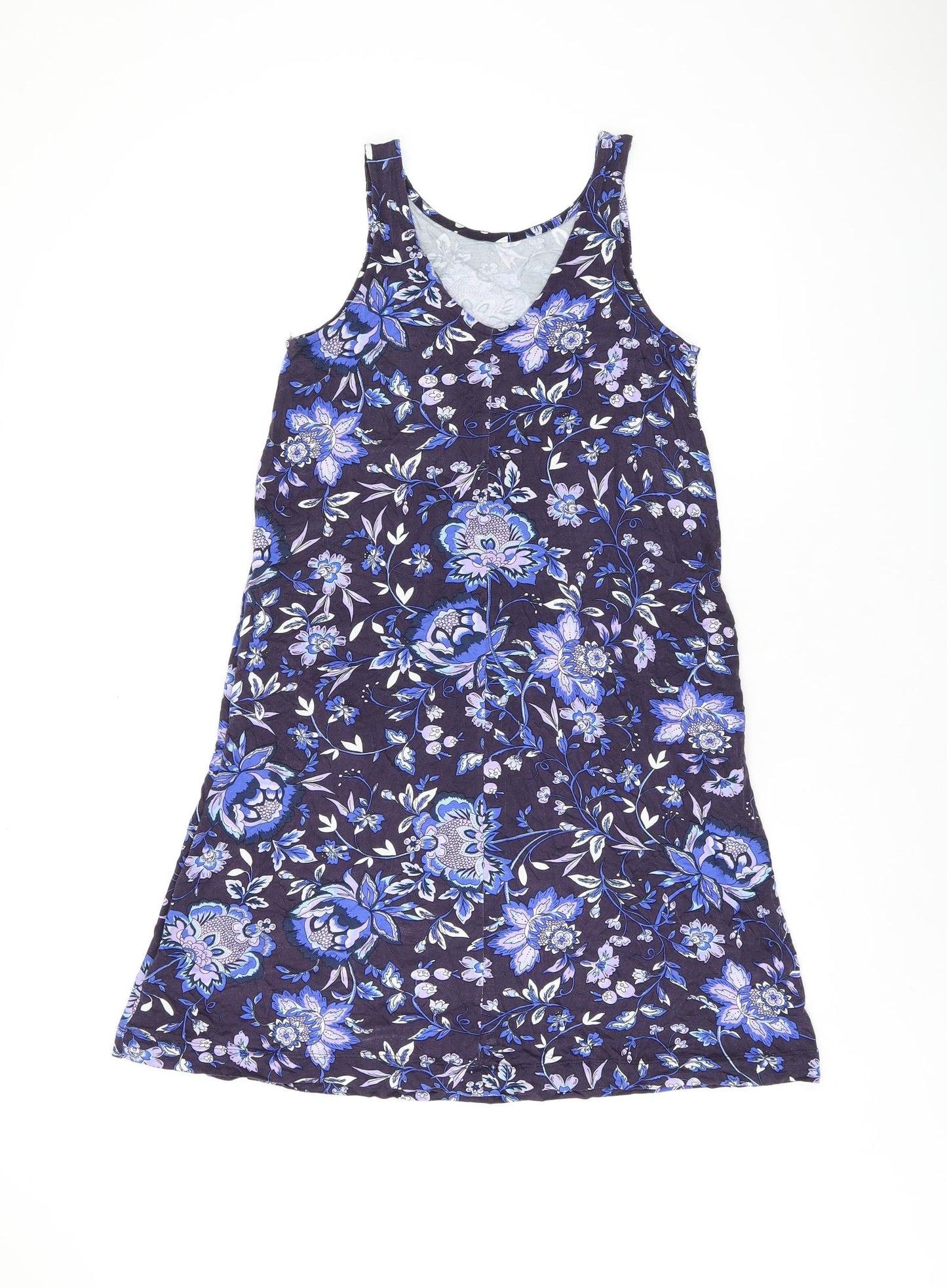 NEXT Womens Blue Floral Viscose Tank Dress Size S Scoop Neck Pullover