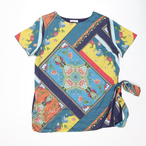 Per Una Womens Multicoloured Geometric Viscose Basic T-Shirt Size 20 Boat Neck
