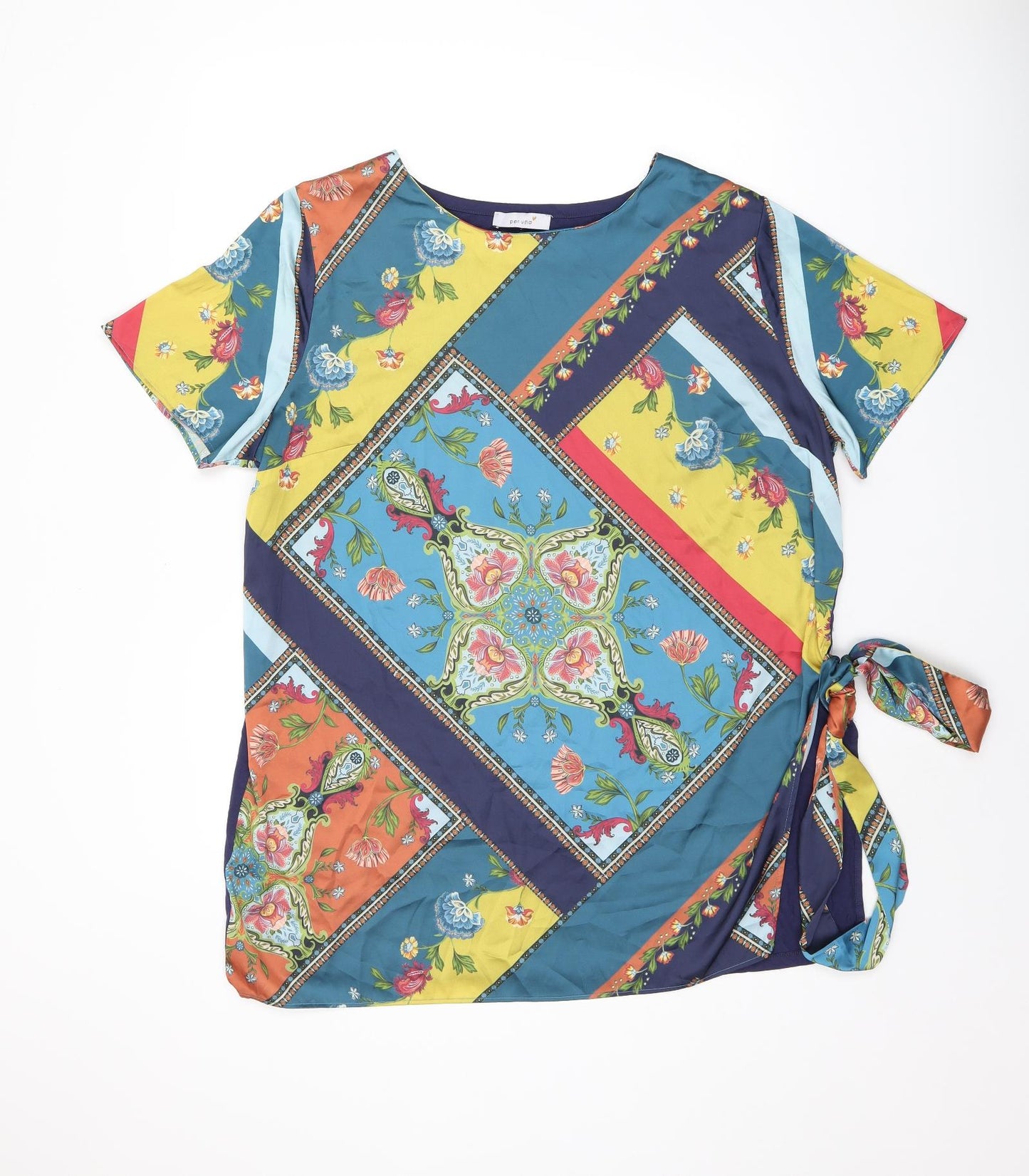 Per Una Womens Multicoloured Geometric Viscose Basic T-Shirt Size 20 Boat Neck