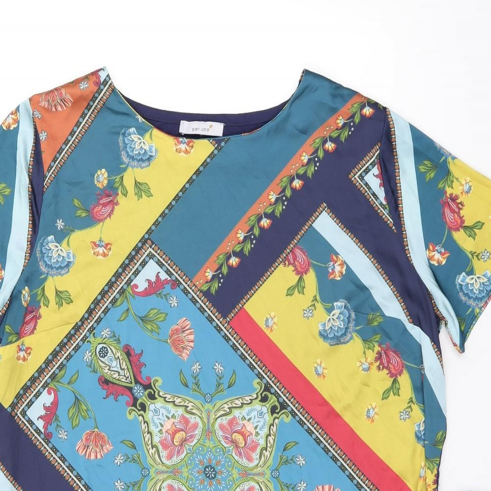 Per Una Womens Multicoloured Geometric Viscose Basic T-Shirt Size 20 Boat Neck
