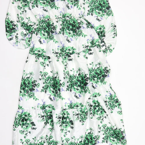 Marks and Spencer Womens White Floral Polyester Maxi Size 8 V-Neck Pullover