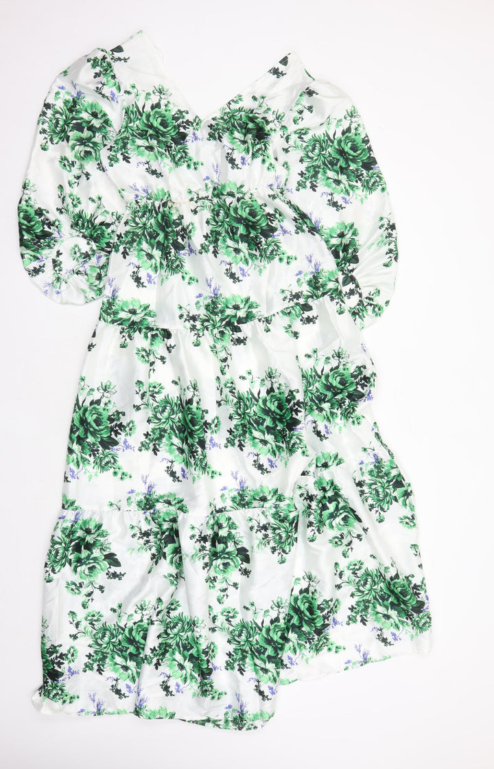 Marks and Spencer Womens White Floral Polyester Maxi Size 8 V-Neck Pullover