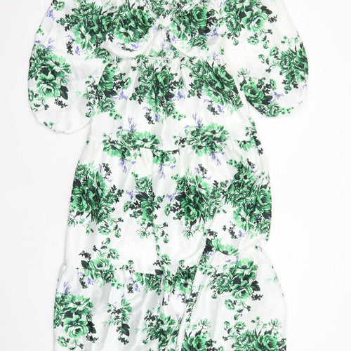 Marks and Spencer Womens White Floral Polyester Maxi Size 8 V-Neck Pullover