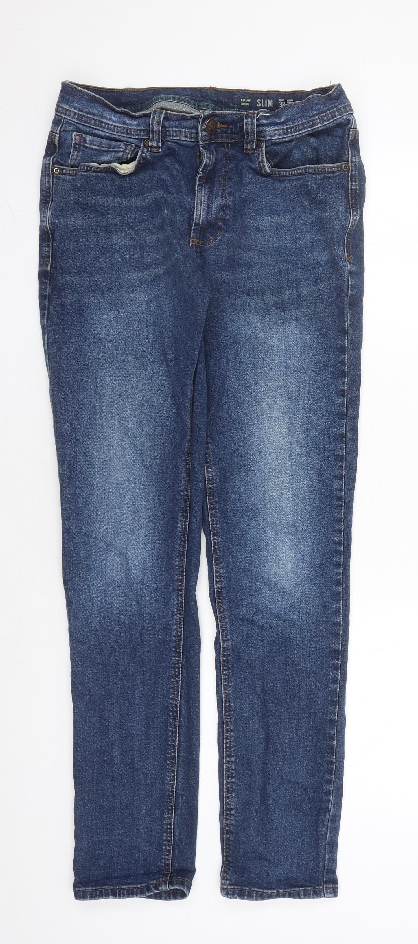 F&F Mens Blue Cotton Straight Jeans Size 32 in L30 in Regular Zip
