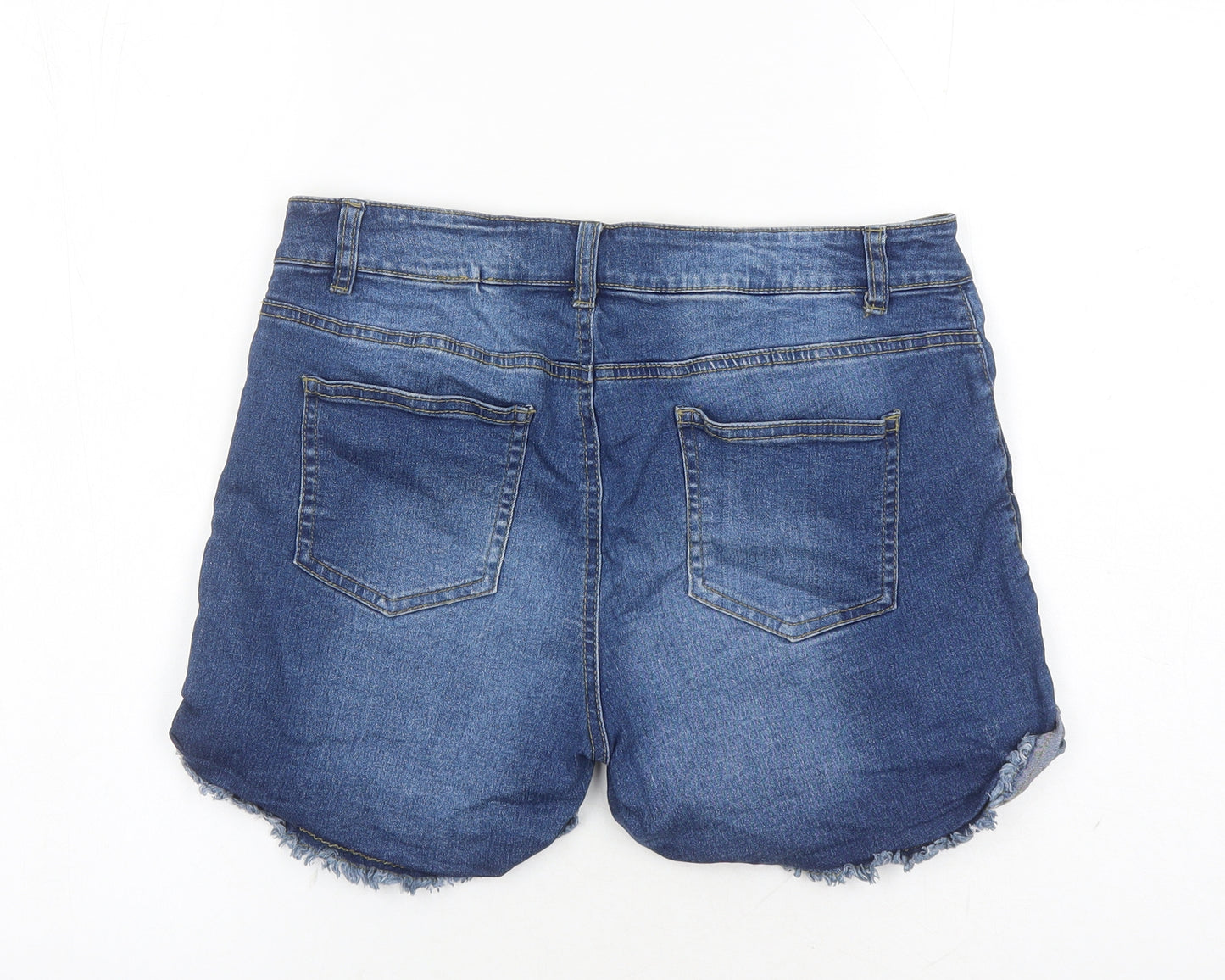 Denim & Co. Womens Blue Cotton Cut-Off Shorts Size 14 L3 in Regular Zip