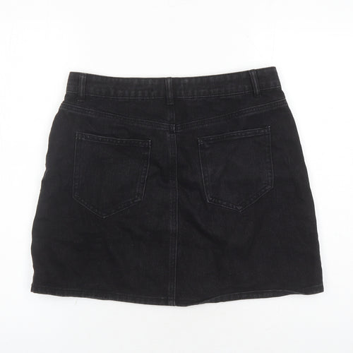 Denim & Co. Womens Black Cotton Mini Skirt Size 12 Zip
