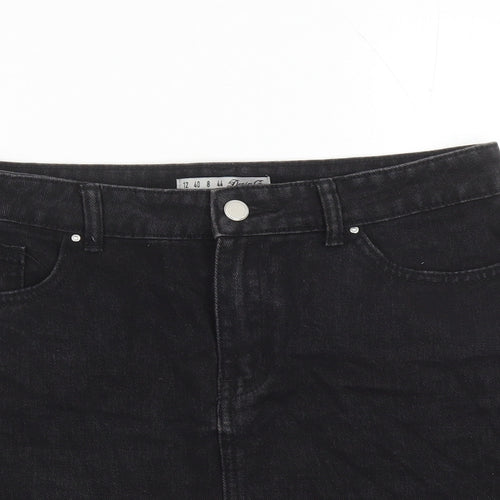 Denim & Co. Womens Black Cotton Mini Skirt Size 12 Zip