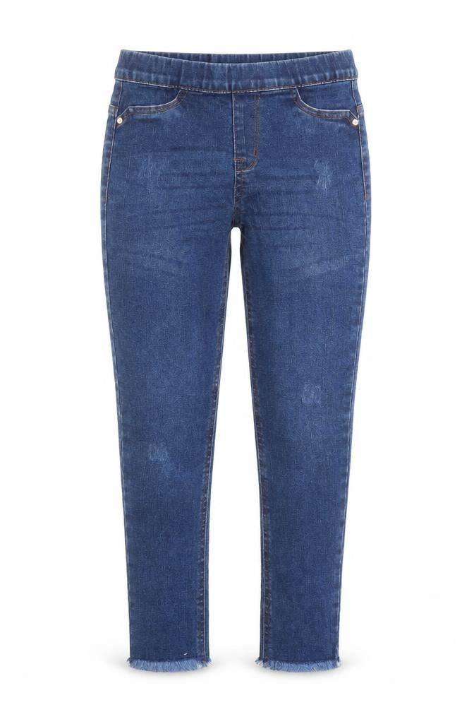 Denim & Co. Girls Blue Cotton Jegging Jeans Size 9-10 Years L22 in Regular - Fringe Detail