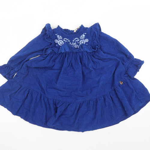 Angel&Rocket Girls Blue 100% Cotton Trapeze & Swing Size 4 Years Round Neck Button - Embroidered Detail