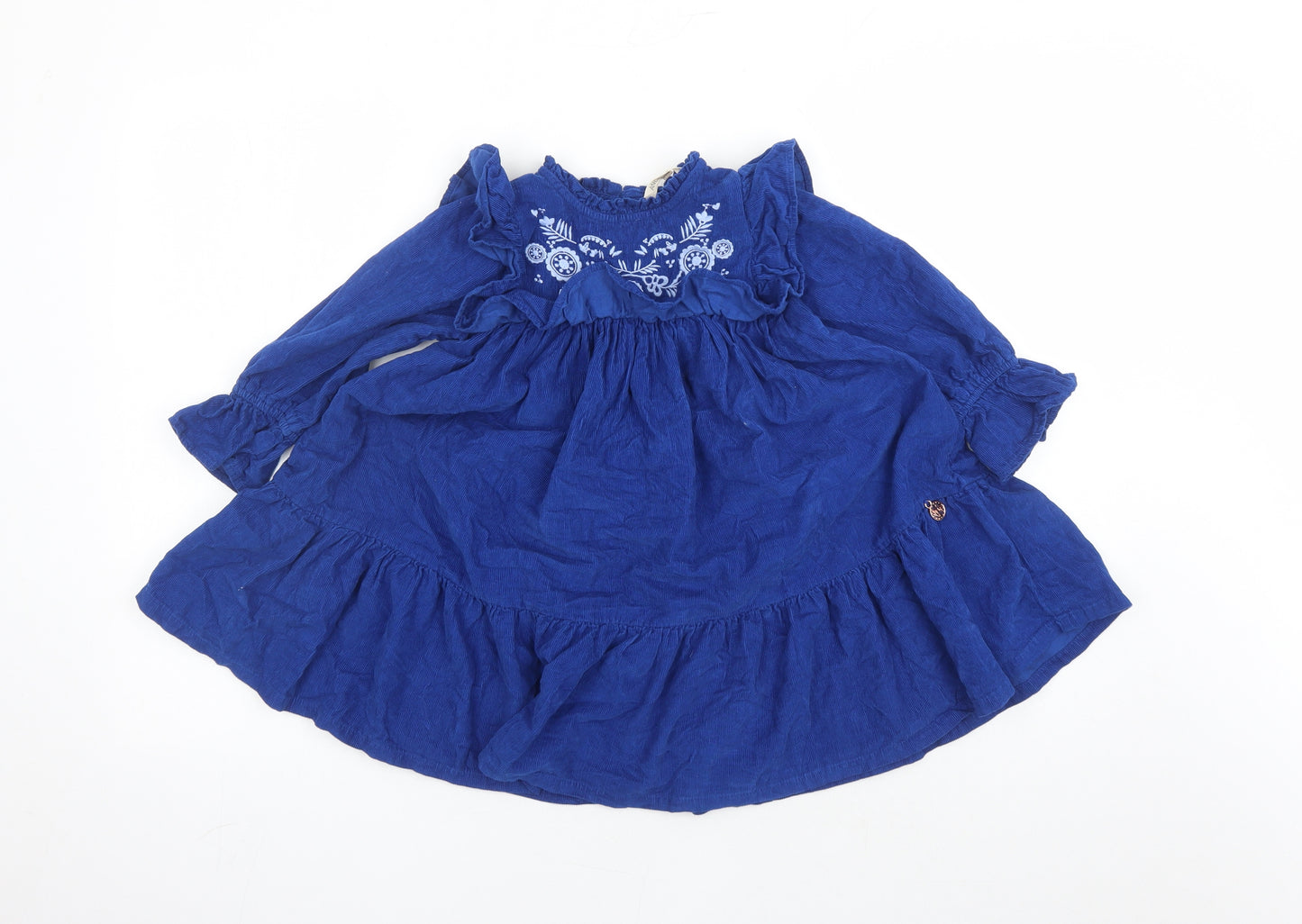 Angel&Rocket Girls Blue 100% Cotton Trapeze & Swing Size 4 Years Round Neck Button - Embroidered Detail