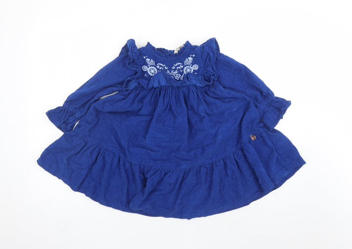 Angel&Rocket Girls Blue 100% Cotton Trapeze & Swing Size 4 Years Round Neck Button - Embroidered Detail