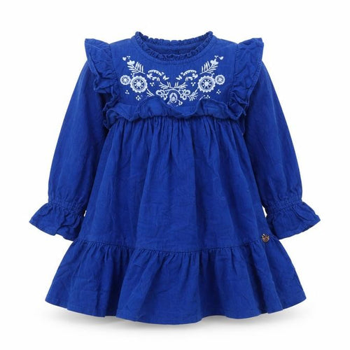 Angel&Rocket Girls Blue 100% Cotton Trapeze & Swing Size 4 Years Round Neck Button - Embroidered Detail