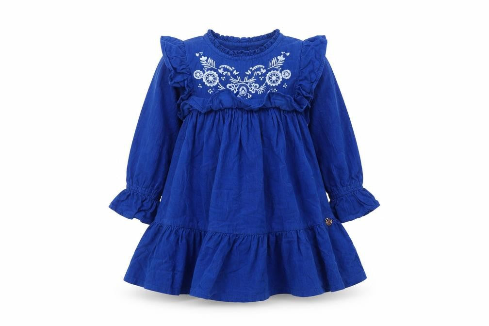 Angel&Rocket Girls Blue 100% Cotton Trapeze & Swing Size 4 Years Round Neck Button - Embroidered Detail