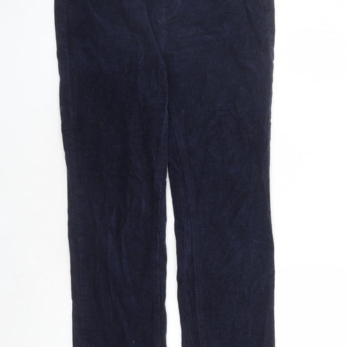 Marks and Spencer Womens Blue Cotton Trousers Size 10 L27 in Regular Zip - Short Leg