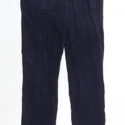 Marks and Spencer Womens Blue Cotton Trousers Size 10 L27 in Regular Zip - Short Leg