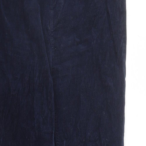 Marks and Spencer Womens Blue Cotton Trousers Size 10 L27 in Regular Zip - Short Leg