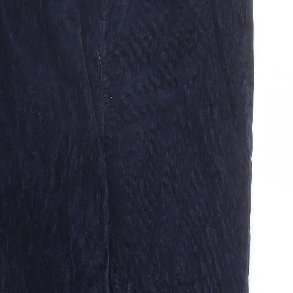 Marks and Spencer Womens Blue Cotton Trousers Size 10 L27 in Regular Zip - Short Leg