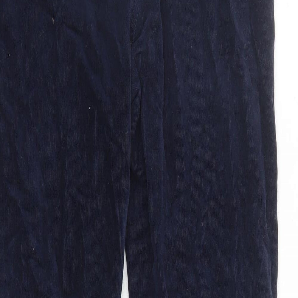 Marks and Spencer Womens Blue Cotton Trousers Size 10 L27 in Regular Zip - Short Leg